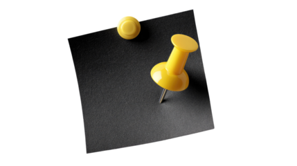 Note and Pushpin: A minimalist study, showcasing the vibrant yellow of a pushpin set against a dark, rectangular note against an isolated backdrop.