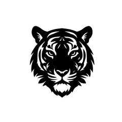 tiger head silhouette in a flat design, isolated on transparent background