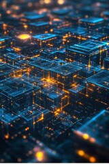 Abstract Block Network with Blue and Orange Glow