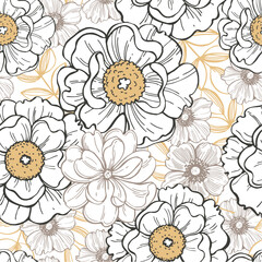 Fototapeta premium Floral background. Seamless vector pattern with hand-drawn flowers.