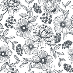 Obraz premium Floral background. Seamless vector pattern with hand-drawn flowers.