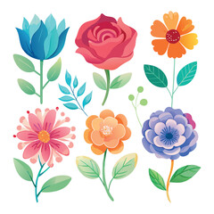 Set Adorable flower vector watercolor