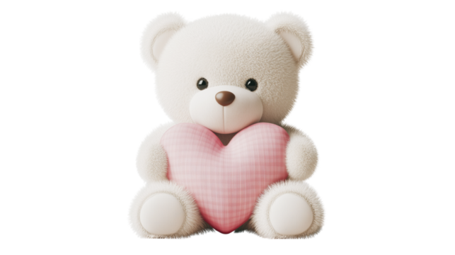 A set of cute white teddy bears with friendly expressions and button eyes, isolated on a transparent background