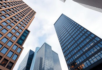 Low angle view of Warsaw's modern skyscrapers, empty space, steel, business