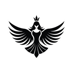 Elegant black and white illustration of a winged queen symbolizing freedom and empowerment for modern designs