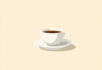 Obraz premium Minimalist coffee cup and saucer illustration on beige background, branding, minimalist