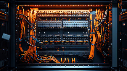 Obraz premium Network Server with Cables and Connectors
