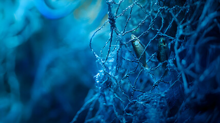 Entangled fish trapped struggle ocean plastic ghost fishing blue marine