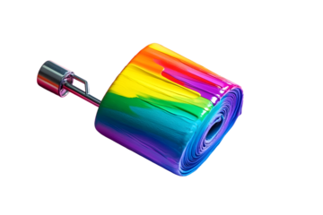 Paint roller with rainbow paint. Space for text.