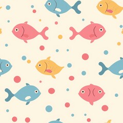 Fototapeta premium seamless minimal doodle pattern of abstract sea creatures and coral shapes, soft beige and aqua color palette