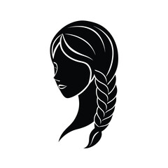 Silhouette of a woman with a braided hairstyle vector illustration for beauty and fashion concepts in simple black and white