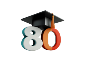 3D lettering with academic cap on white background. Space for text.