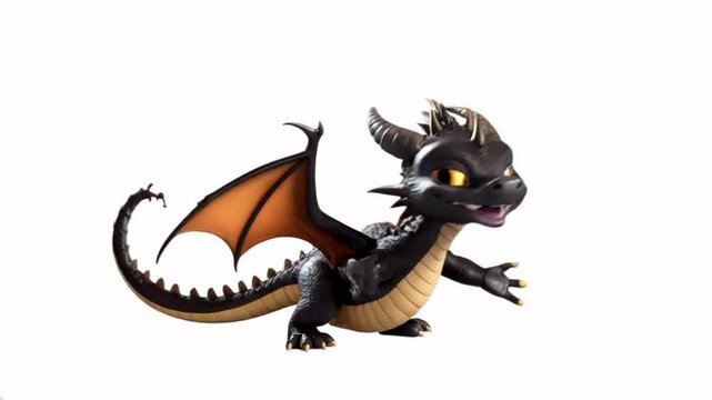 An Adorable 3D Black Dragon, Isolated over a White Background