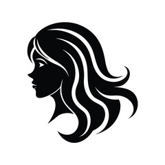 Elegant silhouette of a woman with flowing hair in black and white design for beauty and fashion