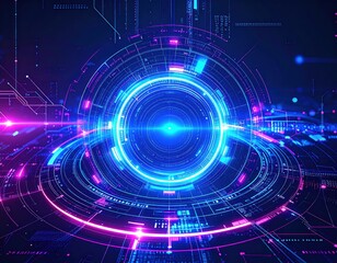 Fototapeta premium Futuristic digital design featuring glowing circles and intricate patterns, symbolizing technology and innovation