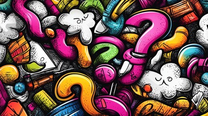 Obraz premium Colorful abstract graphic featuring question marks and artistic elements