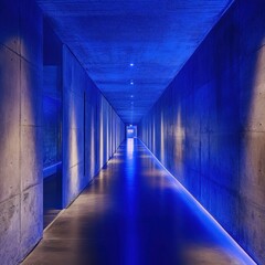 Fototapeta premium Hallway with Blue Illumination and Concrete Walls
