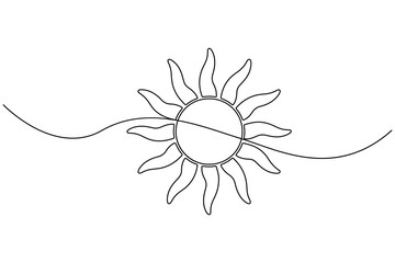 Continuous one line drawing sun art Summer sun contour line sign line art illustration
