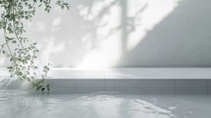 Fototapeta premium Serene Minimalist Poolside Tranquil Water Greenery Sunlight