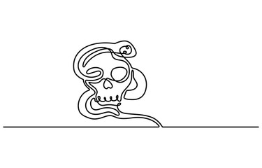 Snake creeping over a scared skull Decorative elements drawn on a white background. Vector illustration .