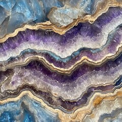 Obraz premium Close up of Amethyst Geode Slice Displaying Bands of Purple Blue and Brown Colors Abstract Geology Shot