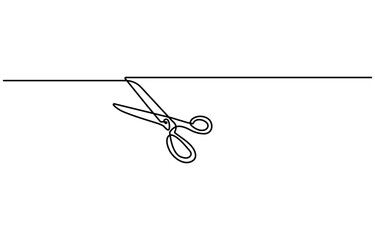 Scissor tool one line continuous single line art drawing outline design vector illustration