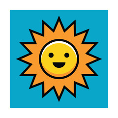 Cheerful smiling sun icon illustration against a bright blue background for positive themes