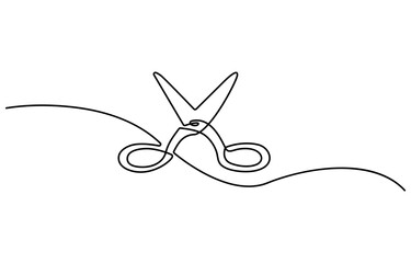 Scissor tool one line continuous single line art drawing outline design vector illustration