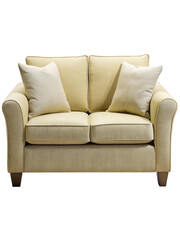 Fototapeta premium Elegant Two Seater Sofa with Cream Fabric and Two Matching Pillows
