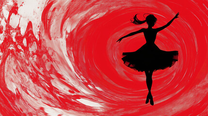 impressive anime dancing girl in a red design, ballet inspired
