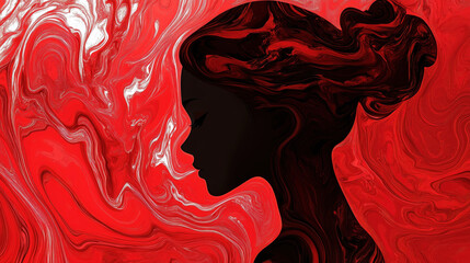 impressive red woman head banner artwork, oil painting style