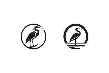 Minimalist heron bird logo on white background. Bird icon.