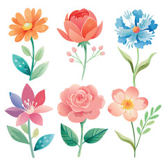 Set Adorable flower vector watercolor