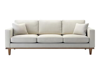 Elegant OffWhite Three Seater Sofa with Wooden Base and Throw Pillows