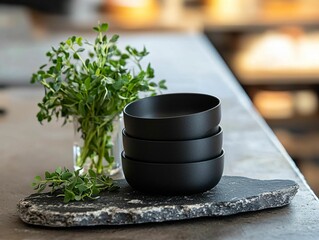Stacked Black Bowls