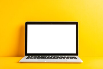 Laptop on yellow background with blank screen