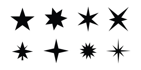 Star icon collection. Different star shapes. Black stars icon set. Sparkle star icon set
