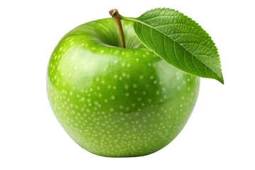 Granny smith apple with leaf isolated on transparent background .PNG