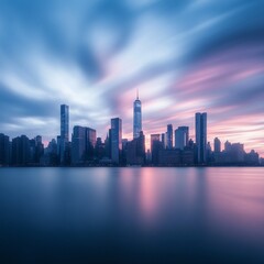 Obraz premium City skyline at sunrise with vibrant colors
