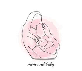vector continuous one line drawing of mom and baby. mothers day concept.
