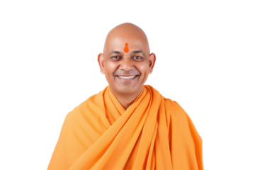 Smiling Hindu Monk on Transparent Background – Peaceful Spiritual Guru, Ascetic Yogi, Calm Expression, Meditation Icon, Indian Holy Man, PNG Image for Mindfulness and Wellness Design. PNG CUT OUT

