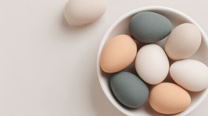 Pastel Easter Eggs in Bowl  Spring Minimalist Photo  Holiday Decor