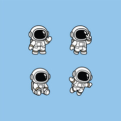 Cute cartoon astronauts in different poses collection, vector illustration © Totostarkk9456