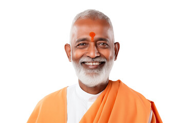 Smiling Hindu Monk on Transparent Background – Peaceful Spiritual Guru, Ascetic Yogi, Calm Expression, Meditation Icon, Indian Holy Man, PNG Image for Mindfulness and Wellness Design. PNG CUT OUT

