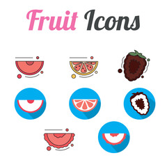 Set of different fruit slices icons Vector