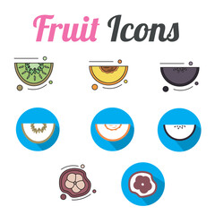 Set of different fruit slices icons Vector
