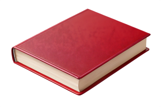 One closed red hardcover book isolated on transparent background.PNG