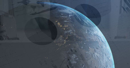 Image of statistics and data processing over globe