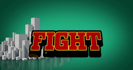 Image of fight text over cityscape
