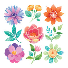 Set Adorable flower vector watercolor